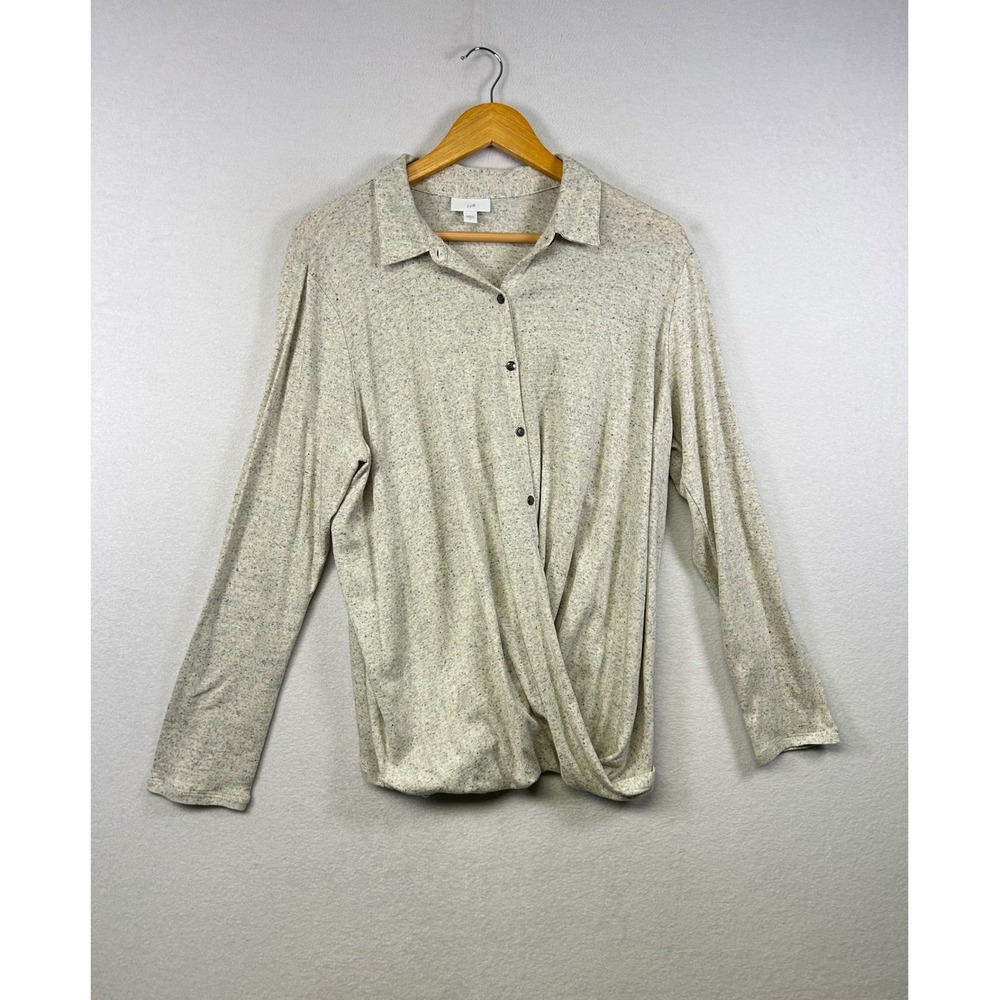 JJILL Women Knit Twist Front Collared Button Up Long Sleeve Shirt Top Size L